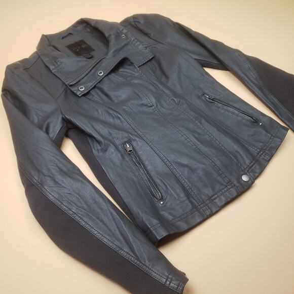 RD Style Womens Moto Biker Jacket Crop Faux Leather Zip Small Stretchy Collard - Picture 6 of 11